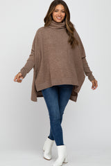 Mocha Brushed Cowl Neck Poncho Maternity Sweater