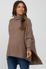 Mocha Brushed Cowl Neck Poncho Maternity Sweater