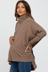 Mocha Brushed Cowl Neck Poncho Maternity Sweater