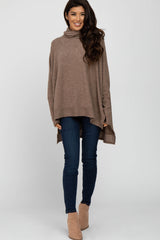 Mocha Brushed Cowl Neck Poncho Sweater