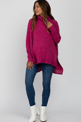 Magenta Brushed Cowl Neck Poncho Maternity Sweater