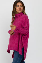 Magenta Brushed Cowl Neck Poncho Maternity Sweater