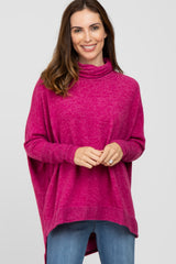 Magenta Brushed Cowl Neck Poncho Maternity Sweater