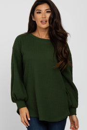 Olive Textured Knit Bubble Sleeve Top