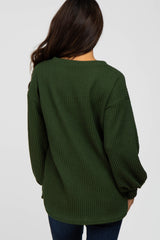 Olive Textured Knit Bubble Sleeve Top