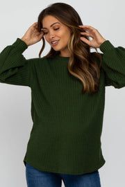 Olive Textured Knit Bubble Sleeve Maternity Top