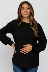 Black Textured Knit Bubble Sleeve Maternity Top