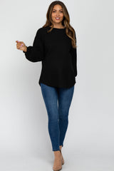 Black Textured Knit Bubble Sleeve Maternity Top