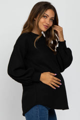 Black Textured Knit Bubble Sleeve Maternity Top