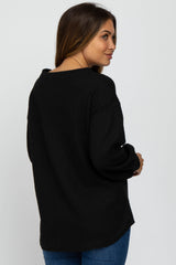 Black Textured Knit Bubble Sleeve Maternity Top