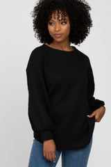 Black Textured Knit Bubble Sleeve Maternity Top