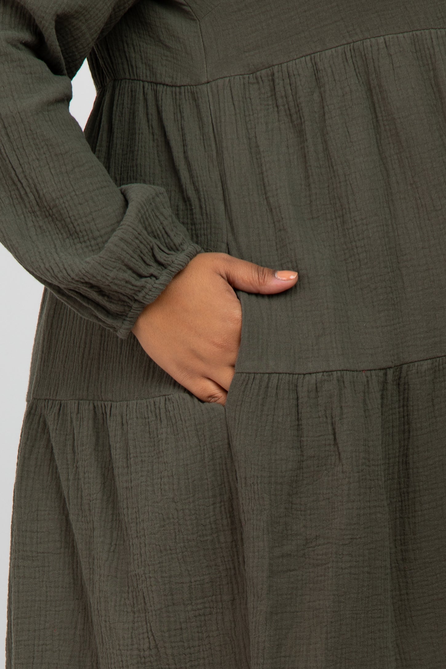 Long Shirt Dress in Cotton Gauze, Maternity & Nursing Special - olive,  Maternity