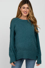 Teal Textured Knit Exposed Seam Maternity Sweater