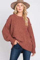 Rust Textured Knit Exposed Seam Sweater