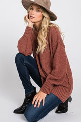 Rust Textured Knit Exposed Seam Maternity Sweater