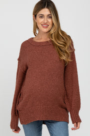 Rust Textured Knit Exposed Seam Maternity Sweater