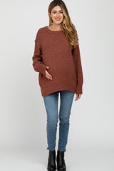 Rust Textured Knit Exposed Seam Maternity Sweater