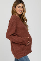 Rust Textured Knit Exposed Seam Maternity Sweater