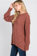 Rust Textured Knit Exposed Seam Sweater