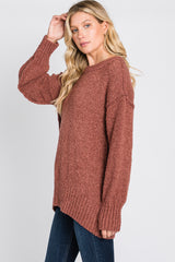 Rust Textured Knit Exposed Seam Sweater