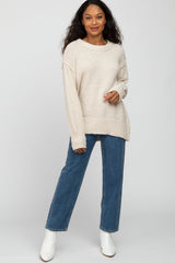 Ivory Textured Knit Exposed Seam Sweater