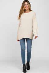 Ivory Textured Knit Exposed Seam Maternity Sweater