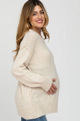 Ivory Textured Knit Exposed Seam Maternity Sweater