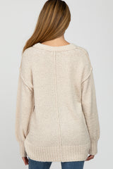 Ivory Textured Knit Exposed Seam Maternity Sweater