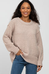 Beige Textured Knit Exposed Seam Maternity Sweater