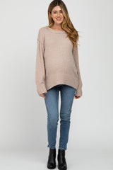 Beige Textured Knit Exposed Seam Maternity Sweater