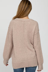 Beige Textured Knit Exposed Seam Maternity Sweater