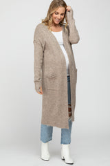 Taupe Long Chunky Knit Maternity Cardigan