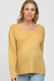 Yellow Waffle Knit Drop Shoulder Maternity Top