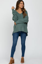 Light Olive V-Neck Maternity Sweater