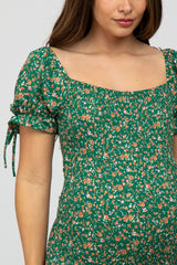 Green Floral Smocked Fitted Maternity Mini Dress