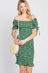 Green Floral Smocked Fitted Maternity Mini Dress