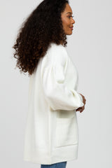 Ivory Puff Sleeve Front Pocket Cardigan