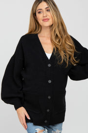 Black Puff Sleeve Front Pocket Maternity Cardigan