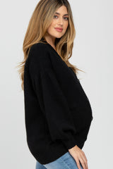 Black Puff Sleeve Front Pocket Maternity Cardigan