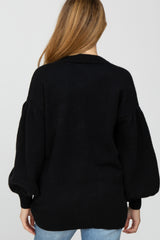 Black Puff Sleeve Front Pocket Maternity Cardigan