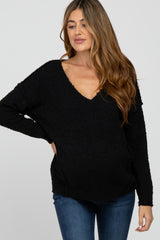 Black V-Neck Maternity Sweater