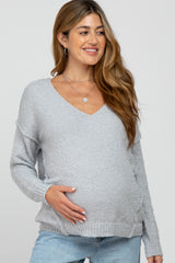 Grey V-Neck Maternity Sweater