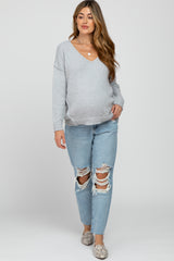 Grey V-Neck Maternity Sweater