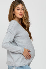 Grey V-Neck Maternity Sweater