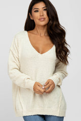 Cream V-Neck Maternity Sweater