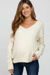 Cream V-Neck Maternity Sweater