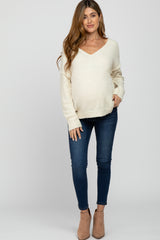 Cream V-Neck Maternity Sweater