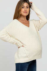 Cream V-Neck Maternity Sweater