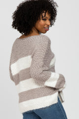 Mocha Striped V-Neck Eyelash Sweater