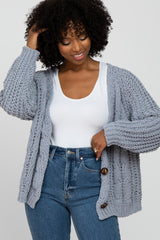 Blue Cable Knit Button Front Maternity Cardigan